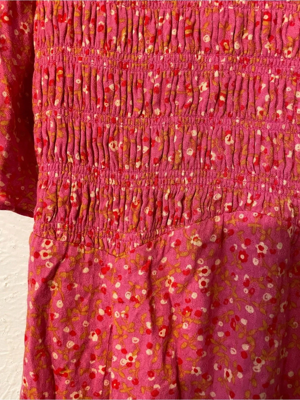 Free People Pink Floral Smocked Skater Dress Femme Florence Mini Medium
